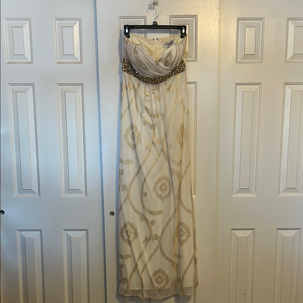 Elegant Cream and Gold Strapless Dress